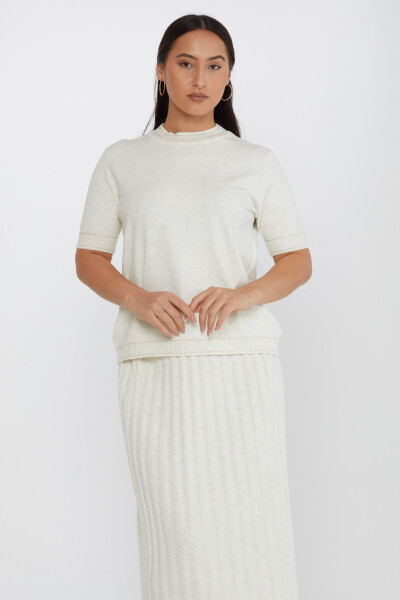 Pull Maille Manches Courtes Pailleté Ecru - 31626 | KAZEE (Lot de 3 M-L-XL) - 2