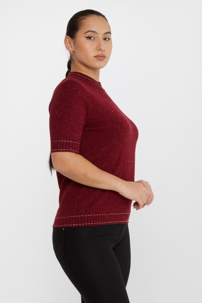 Pull en maille à manches courtes pailleté rouge bordeaux - 31626 | KAZEE (Lot de 3 M-L-XL) - 2