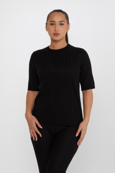 Pull en maille à manches courtes avec rayures et broderies noires - 31094 | KAZEE (Lot de 3 M-L-XL) - 1