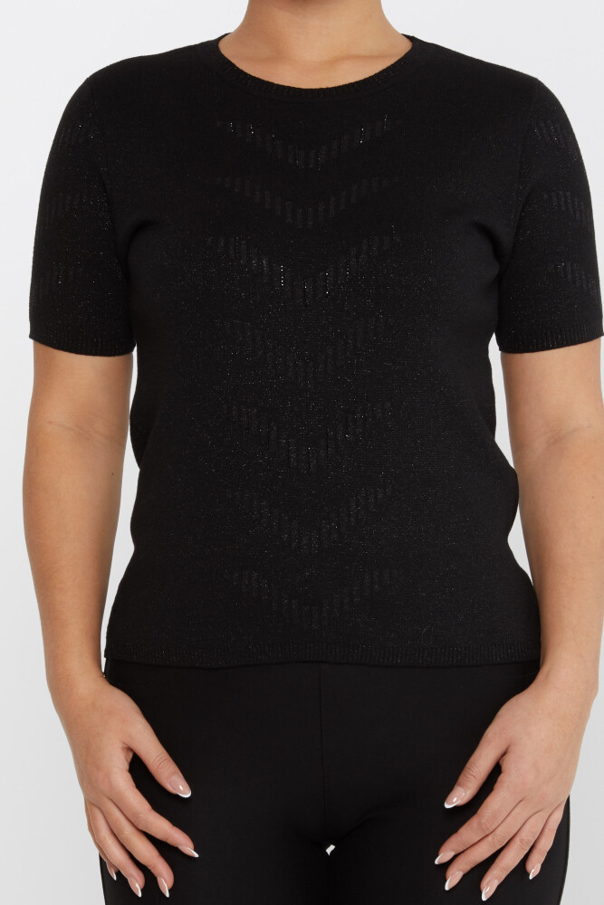 Pull en maille à manches courtes et détails pailletés Noir - 31608 | KAZEE (Lot de 3 M-L-XL) - 3