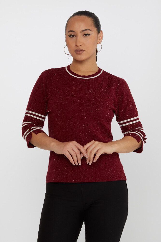 Pull en maille à manches détaillées pailletées rouge bordeaux - 31316 | KAZEE (Lot de 3 M-L-XL) - 1