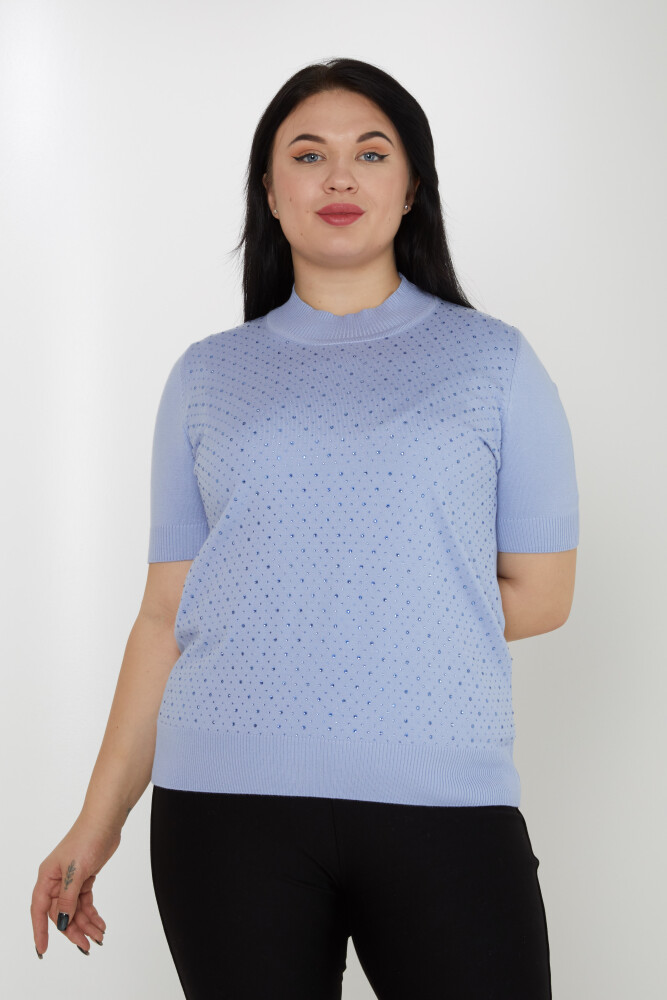 Pull en Maille Modèle Américain Pierre Brodé Bleu - 31864 | KAZEE (Lot de 4 L-XL-2XL-3XL) - 1
