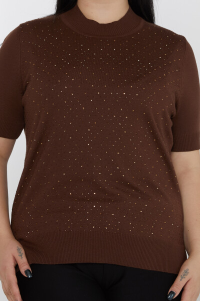 Pull en Maille Modèle Américain Brodé Pierre Café - 31864 | KAZEE (Lot de 4 L-XL-2XL-3XL) - 2