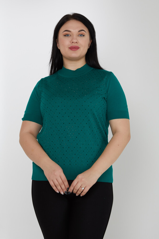 Pull en Maille Modèle Américain Pierre Brodé Vert - 31864 | KAZEE (Lot de 4 L-XL-2XL-3XL) - 1