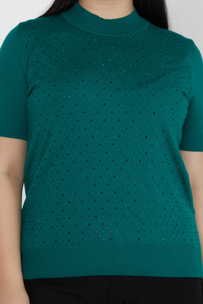 Pull en Maille Modèle Américain Pierre Brodé Vert - 31864 | KAZEE (Lot de 4 L-XL-2XL-3XL) - 2
