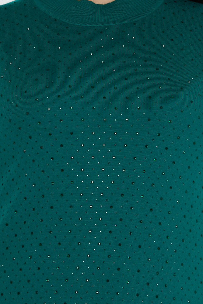 Pull en Maille Modèle Américain Pierre Brodé Vert - 31864 | KAZEE (Lot de 4 L-XL-2XL-3XL) - 4