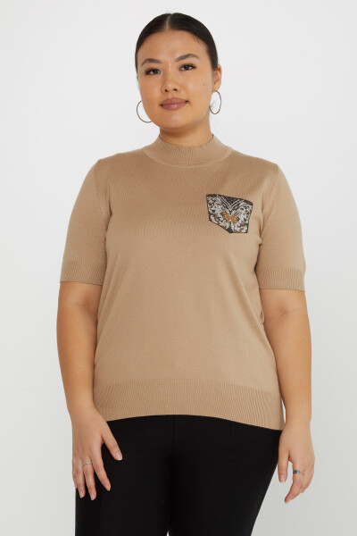 Pull en maille brodé papillon pierre manches courtes beige - 31552 | KAZEE (Lot de 3 M-L-XL) - 1