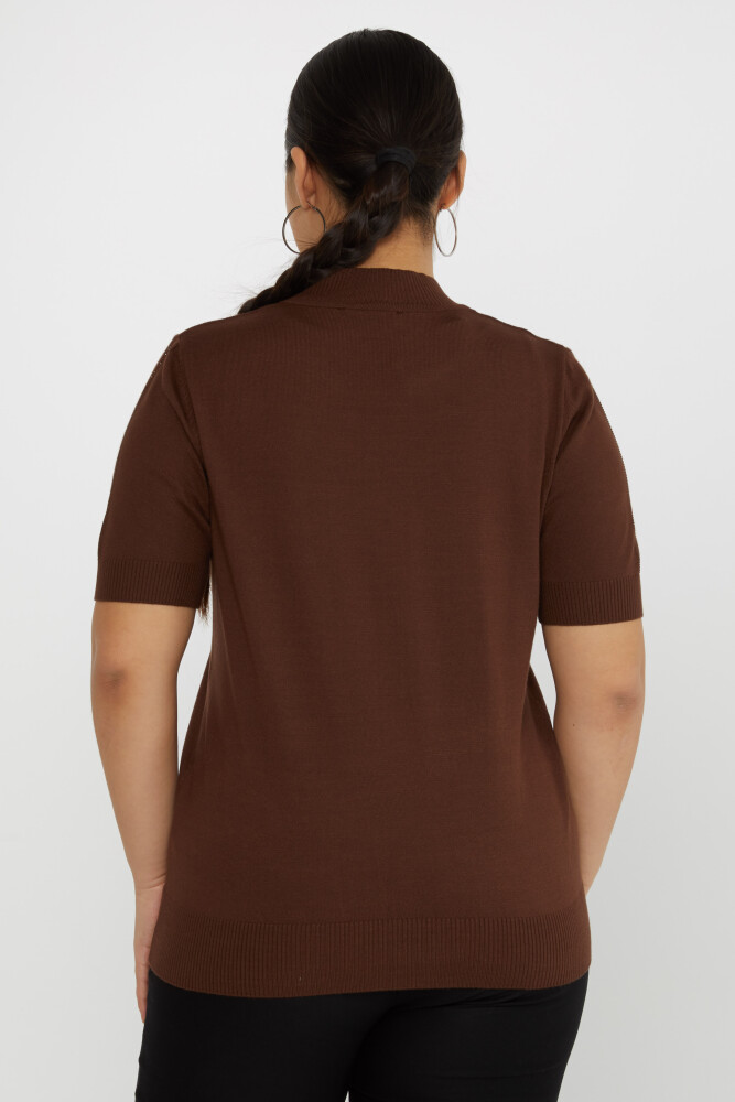 Pull en maille brodé papillon pierre manches courtes café - 31552 | KAZEE (Lot de 3 M-L-XL) - 4