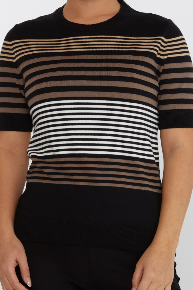 Pull en maille rayé à manches courtes noir - 31273 | KAZEE (Lot de 3 S-M-L) - 3