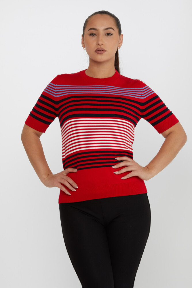 Pull en maille rayé à manches courtes rouge - 31273 | KAZEE (Lot de 3 S-M-L) - 2