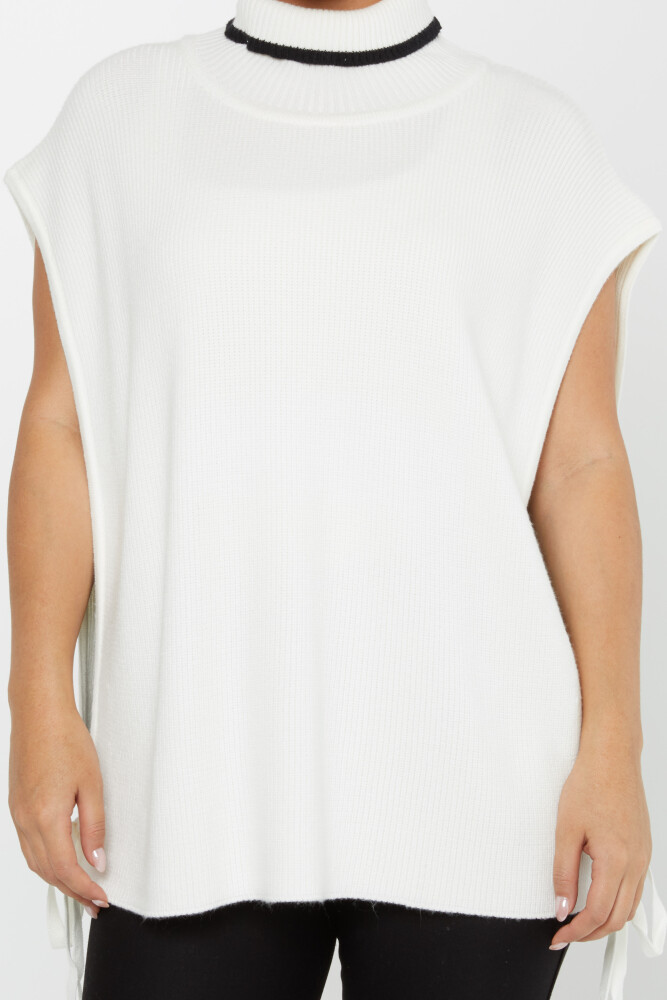 Pull tricoté à manches courtes avec détail noué Écru - 30229 | KAZEE (Lot de 3 S-M-L) - 3