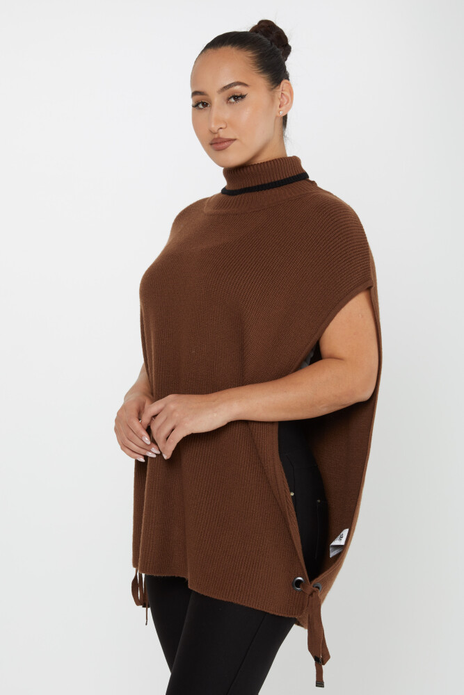 Pull tricoté à manches courtes avec détail noué Marron - 30229 | KAZEE (Lot de 3 S-M-L) - 2