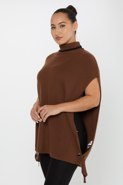 Pull tricoté à manches courtes avec détail noué Marron - 30229 | KAZEE (Lot de 3 S-M-L) - 2