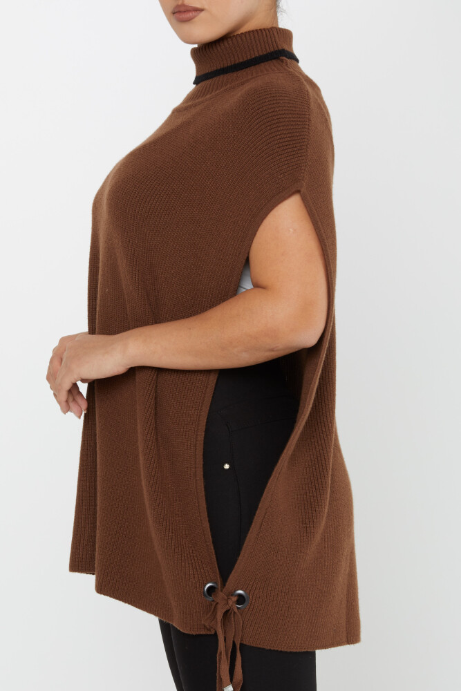 Pull tricoté à manches courtes avec détail noué Marron - 30229 | KAZEE (Lot de 3 S-M-L) - 4