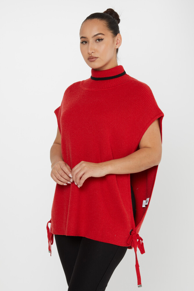 Pull tricoté à manches courtes avec détail noué Rouge - 30229 | KAZEE (Lot de 3 S-M-L) - 2
