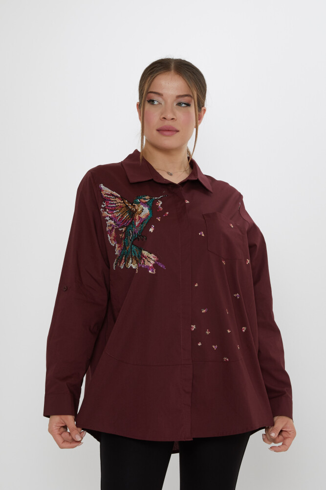 قميص - بنقشة طيور - عنابي - 20518 | كازي (مجموعة من 3 قطع: المقاسات 46-48-50) - 2