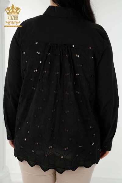 قميص نسائي دانتيل مفصل باللون الأسود - 20319 | kazee - Thumbnail