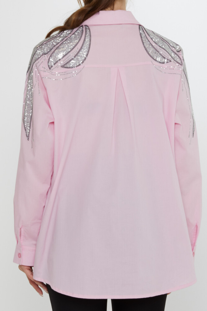 قميص - كتف - مزين بحجر - وردي - 20552 | كازي (مجموعة من 3 قطع: المقاسات 46-48-50) - 6