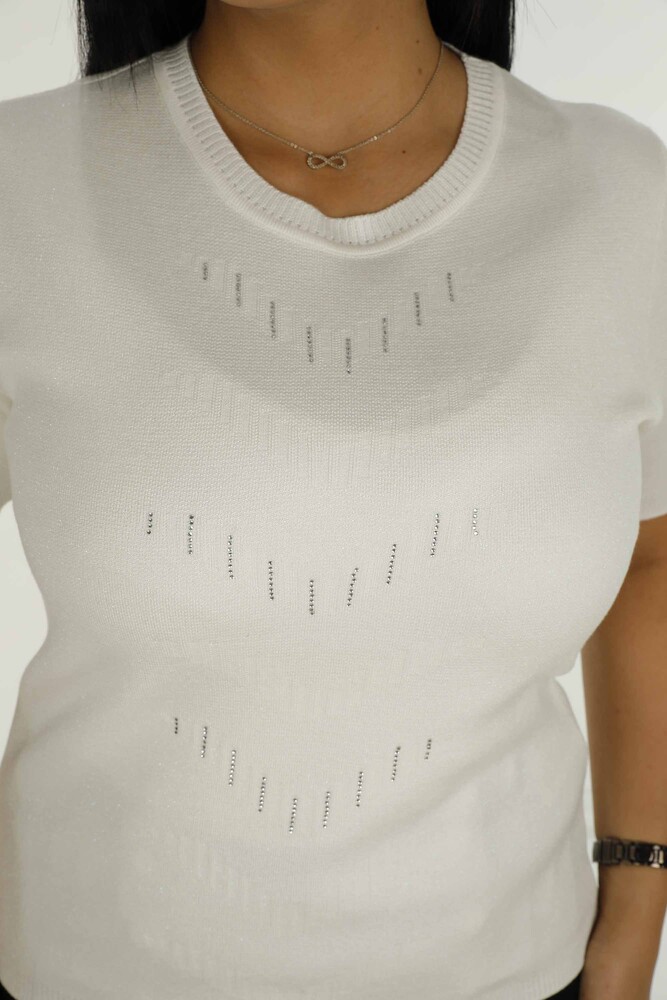 ملابس تريكو لامعة برقبة دائرية وأكمام قصيرة إكرو - 30714 | كازي - 5