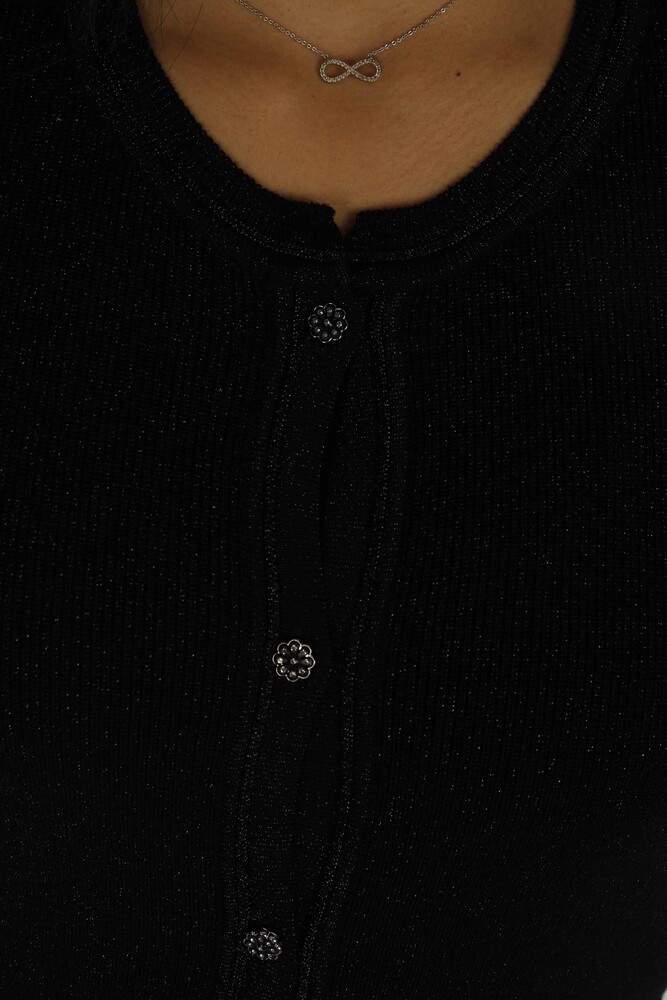 Cardigan En Maille Pailleté À Col Rond Noir - 30039 | KAZÉE - 4