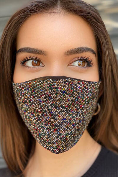 Toptan Kadın Maske Renkli Taş İşlemeli - 405 | KAZEE