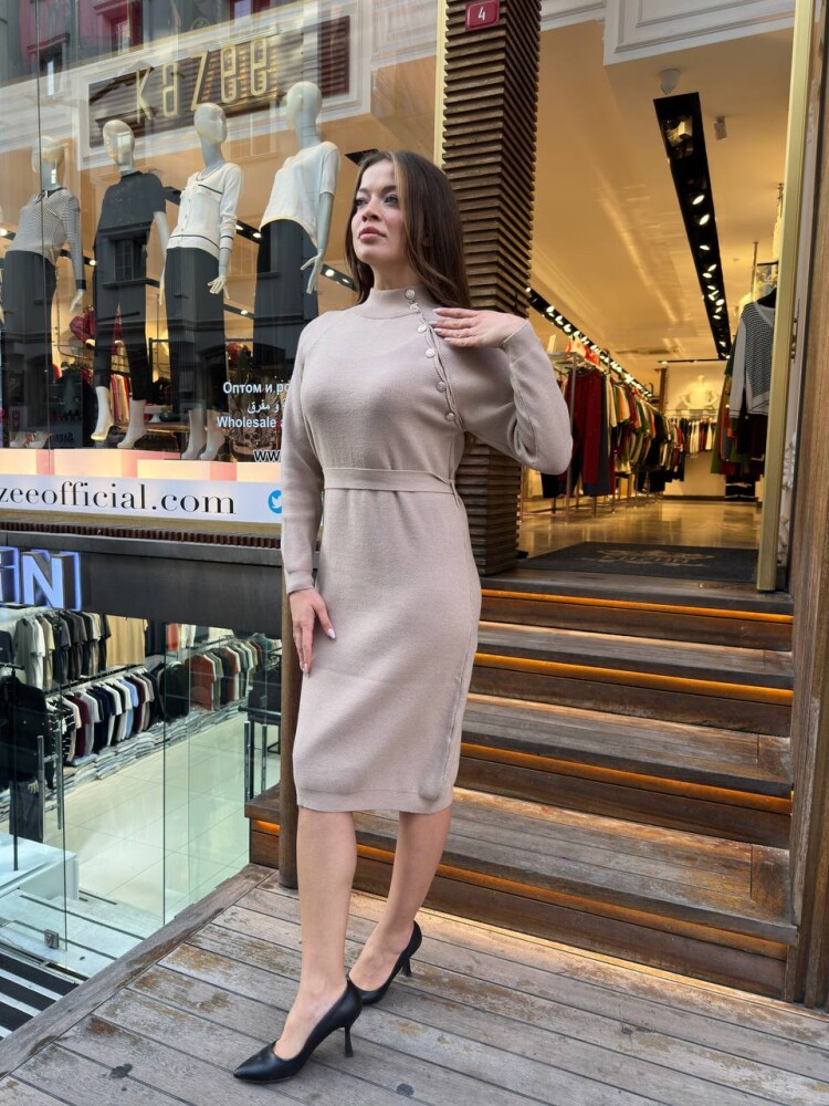 Robe Boutonnée Taille Détaillée Cravate Manches Longues Beige - 30283 | KAZEE (Lot de 4 S-M-L-XL) - 2