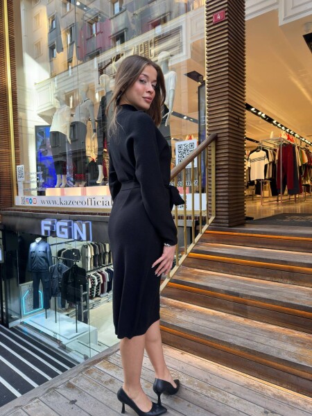 Robe Bouton Détaillée Taille Cravate Manches Longues Noir - 30283 | KAZEE (Lot de 4 S-M-L-XL) - 4