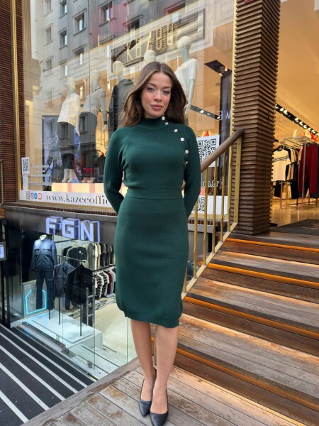 Rochie cu nasturi detaliat în talie cravată cu mânecă lungă Nefti - 30283 | KAZEE (Set de 4 S-M-L-XL) - Kazee