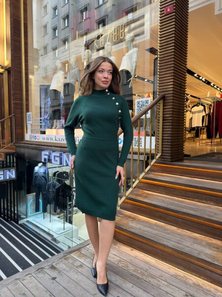 Rochie cu nasturi detaliat în talie cravată cu mânecă lungă Nefti - 30283 | KAZEE (Set de 4 S-M-L-XL) - Kazee (1)