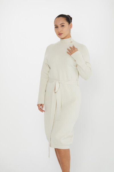 Rochie Buton Detaliat în talie Cravată Mânecă lungă Stone - 30283 | KAZEE (Set de 4 S-M-L-XL) - KAZEE 