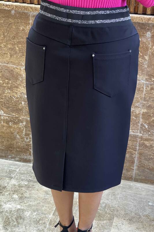оптовая продажа женской юбки в полоску с детальным карманом вышитым камнем - 4144 | КАZЕЕ