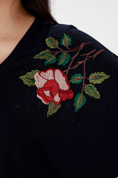 оптовая продажа женской вышивки из чесаного хлопка с вышивкой розы и камня - 78875 | КАЗЕЕ - Thumbnail