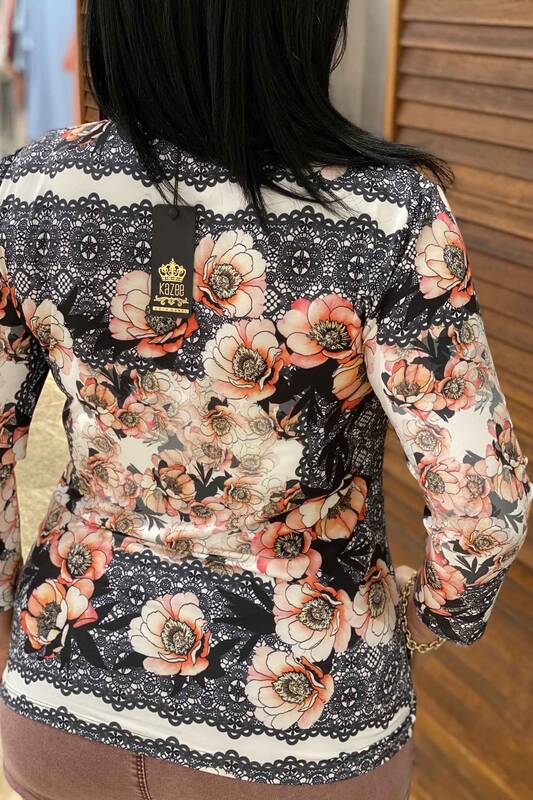 Блузка длинный рукава с принтом цветы 76069