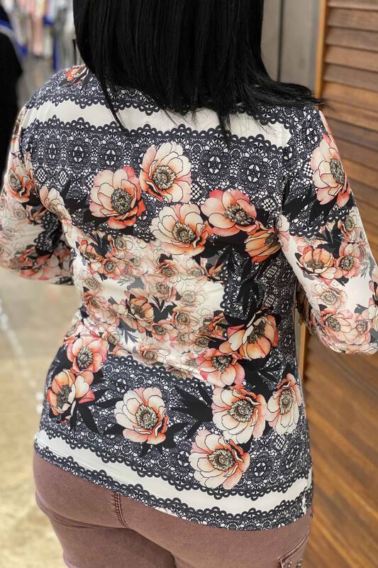 Блузка длинный рукава с принтом цветы 76069