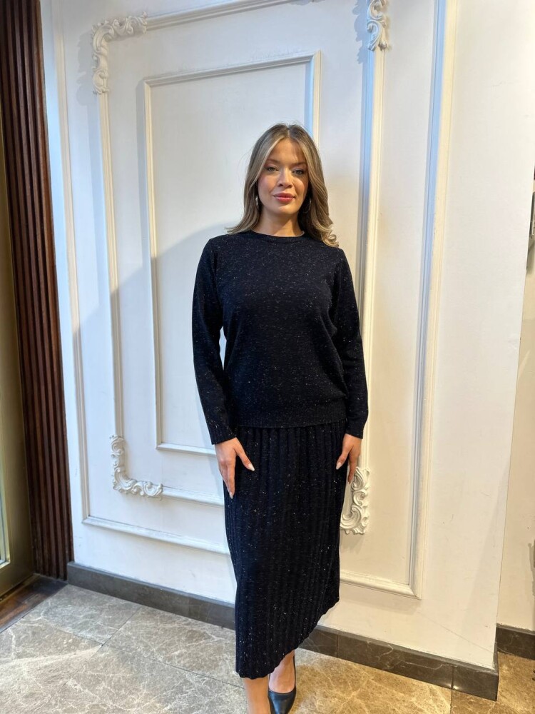 Вязаный свитер с блестящей отделкой, темно-синий, 32203 | KAZEE (комплект из 3 предметов, размеры L-XL-2XL) - 1