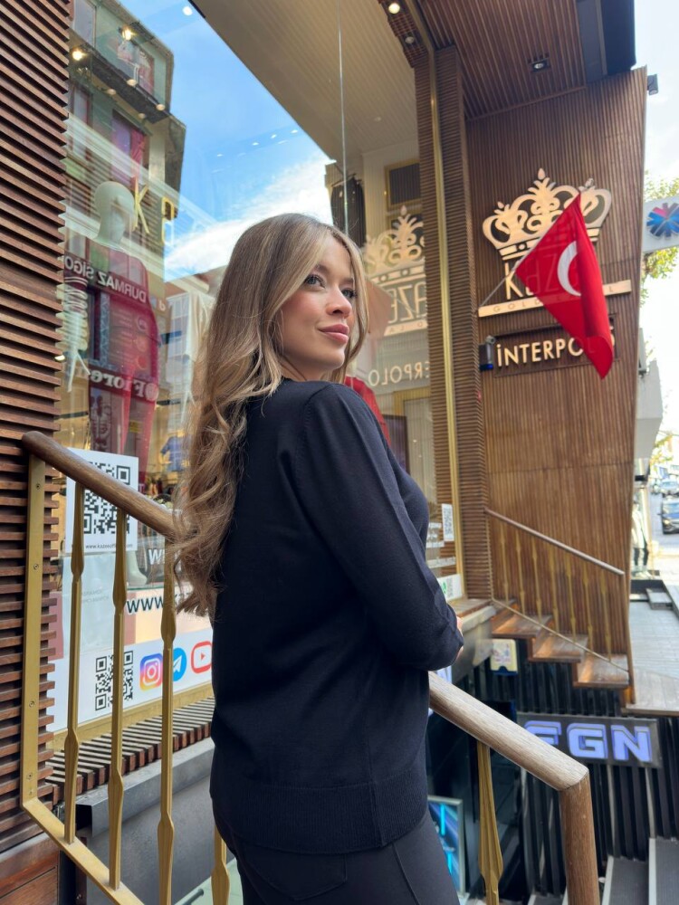 Вязаный свитер с рисунком птиц - Черный - 31064 | KAZEE (комплект из 3 предметов, размеры M-L-XL) - 6