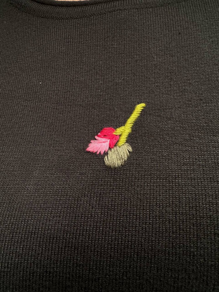 Вязаный свитер с цветочной вышивкой, черный - 32167 | KAZEE (комплект из 3 предметов S-M-L) - 4