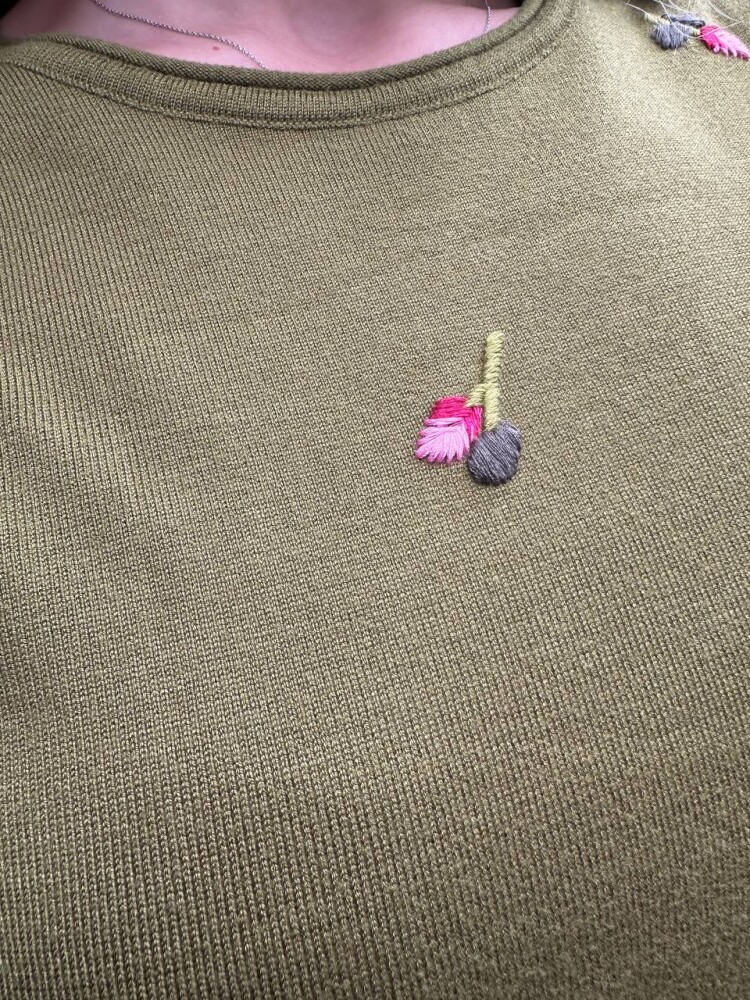 Вязаный свитер с цветочной вышивкой, зеленый, 32167 | KAZEE (комплект из 3 предметов, размеры S-M-L) - 5