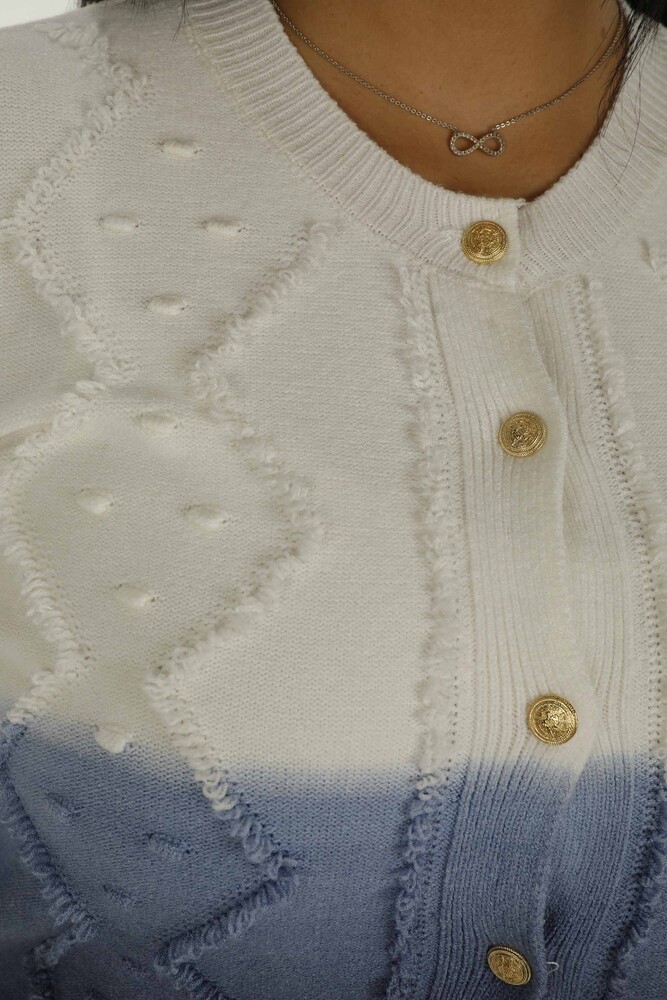 Strick-Cardigan mit Rundhalsausschnitt und Knöpfen, langärmlig, Blau – 30782 | KAZEE - 4