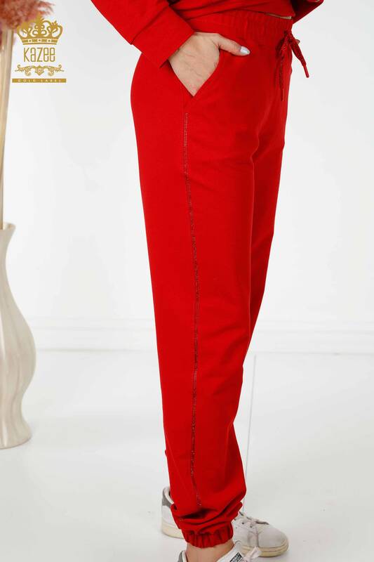 Set tuta da donna all'ingrosso con cappuccio rosso - 17447 | KAZEE