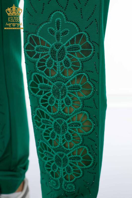 Set tuta da donna all'ingrosso Motivo floreale Verde - 17464 | KAZEE