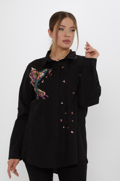 Shirt with Bird Pattern Black - 20518 | KAZEE (Set of 3: Sizes 46-48-50) 