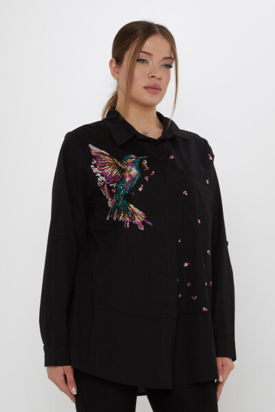 Shirt with Bird Pattern Black - 20518 | KAZEE (Set of 3: Sizes 46-48-50) - 2
