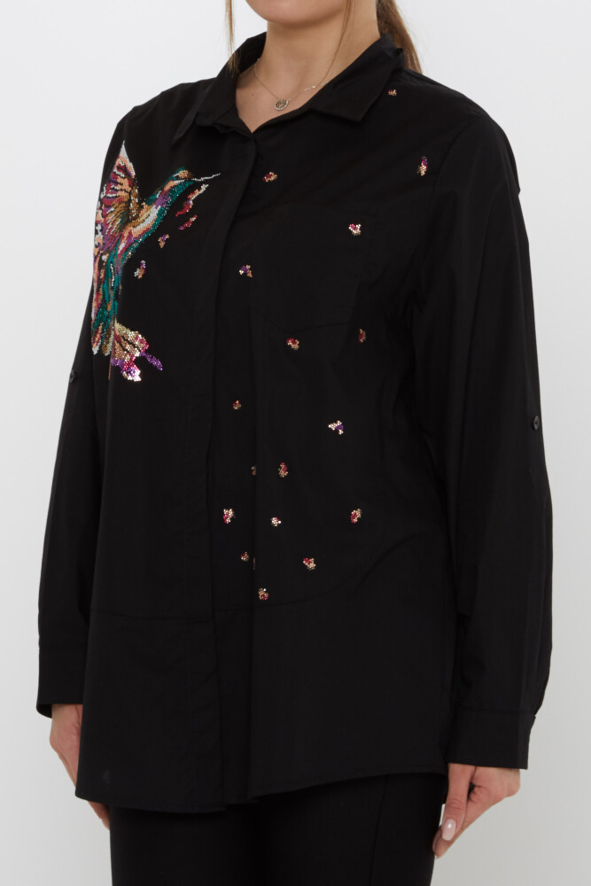 Shirt with Bird Pattern Black - 20518 | KAZEE (Set of 3: Sizes 46-48-50) - 4