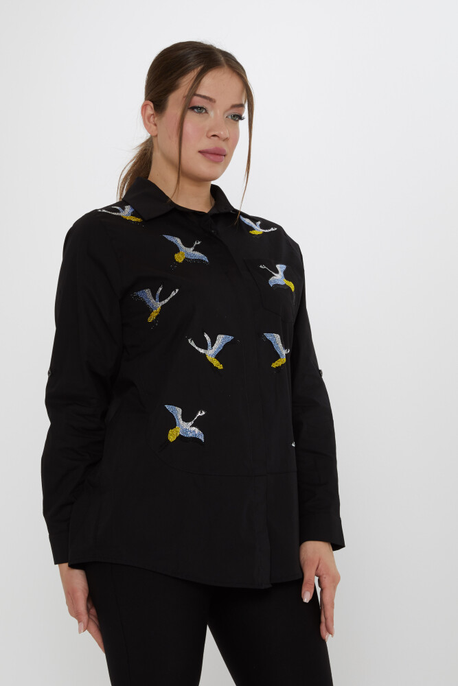 Shirt with Colorful Stone Embellishments, Black - 20523 | KAZEE (Set of 3, Sizes 40-42-44) - 2