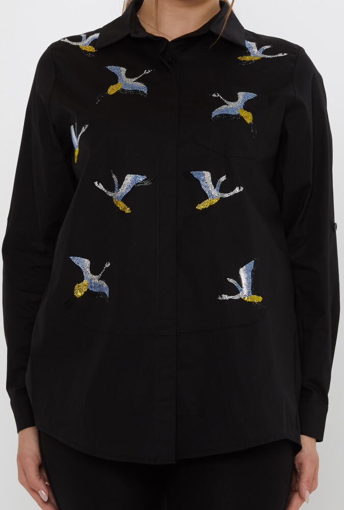 Shirt with Colorful Stone Embellishments, Black - 20523 | KAZEE (Set of 3, Sizes 40-42-44) - 3