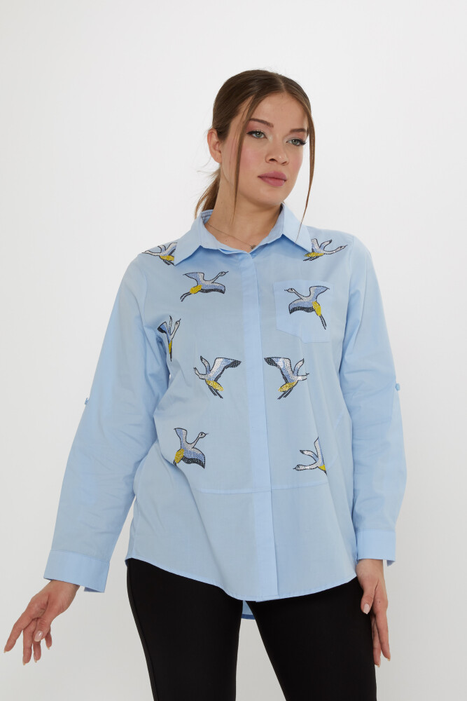 Shirt with Colorful Stone Embellishments Blue - 20523 | KAZEE (Set of 3, Sizes 40-42-44) - 1