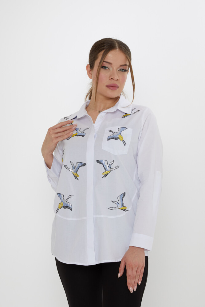 Shirt with Colorful Stone Embellishments, Ecru - 20523 | KAZEE (Set of 3, sizes 40-42-44) - 1