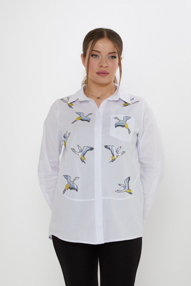 Shirt with Colorful Stone Embellishments, Ecru - 20523 | KAZEE (Set of 3, sizes 40-42-44) - 2