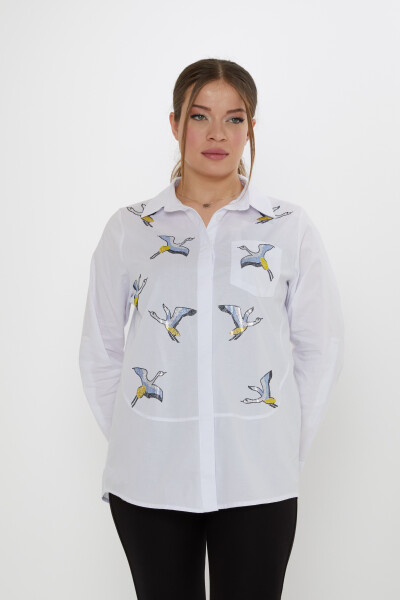 Shirt with Colorful Stone Embellishments, Ecru - 20523 | KAZEE (Set of 3, sizes 40-42-44) - 2